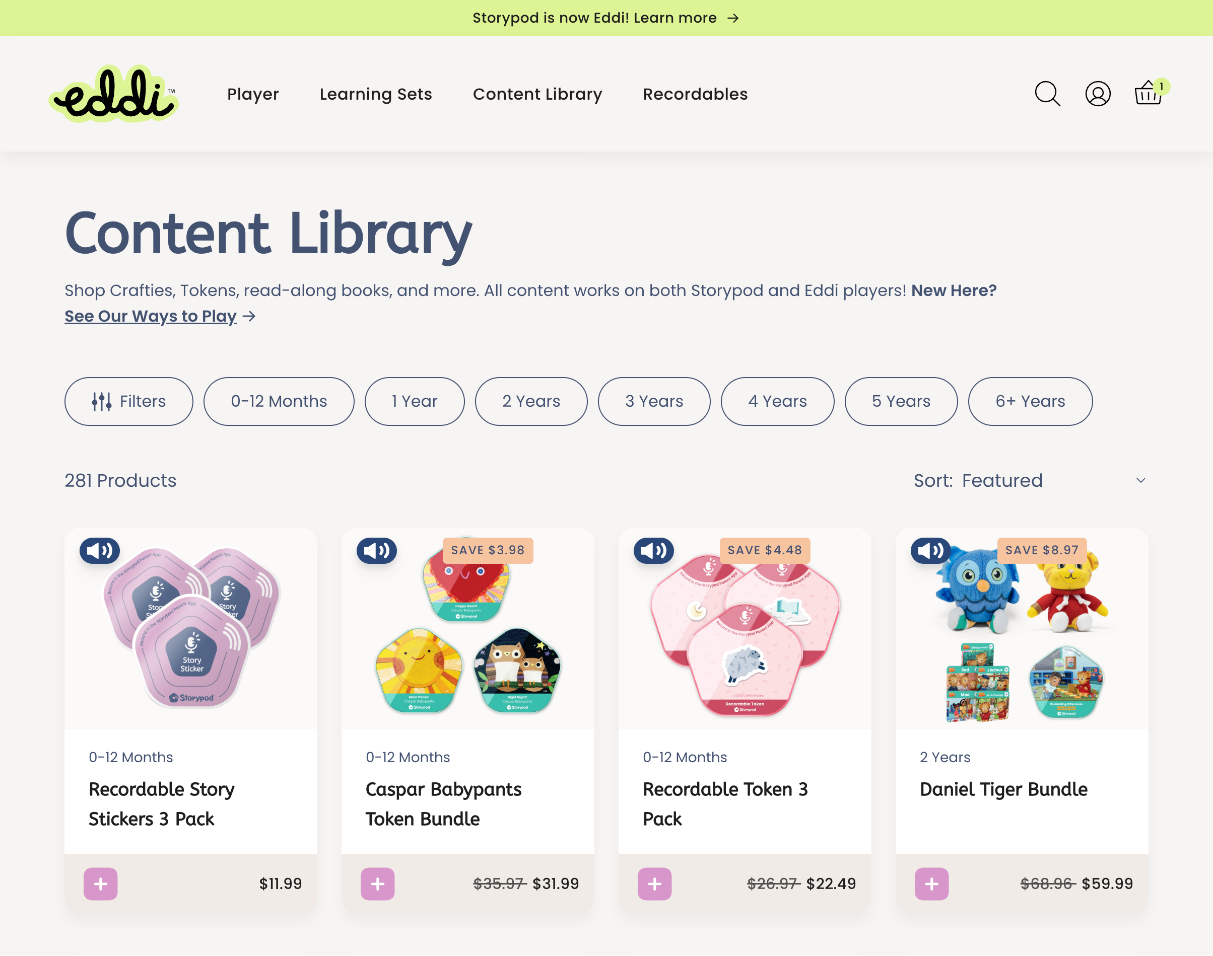 Eddi content library collection page with product grid